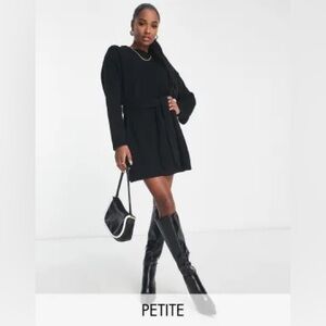 ASOS Petite Tie Waist Sweater Dress in Black Knkt